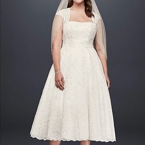 Tea length wedding dress with shrug